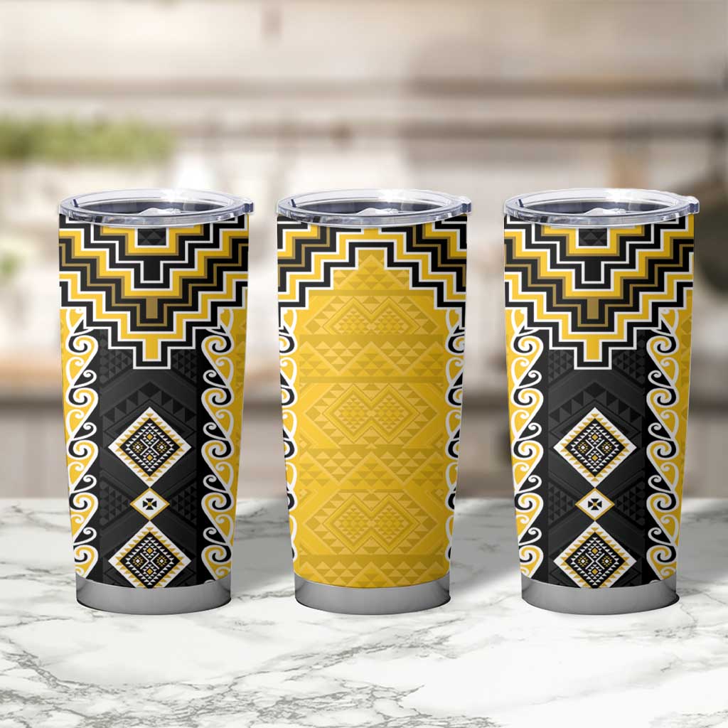 Yellow Niho Taniwha Mix Poutama Tumbler Cup Unique Taniko Aotearoa LT01 - Polynesian Pride