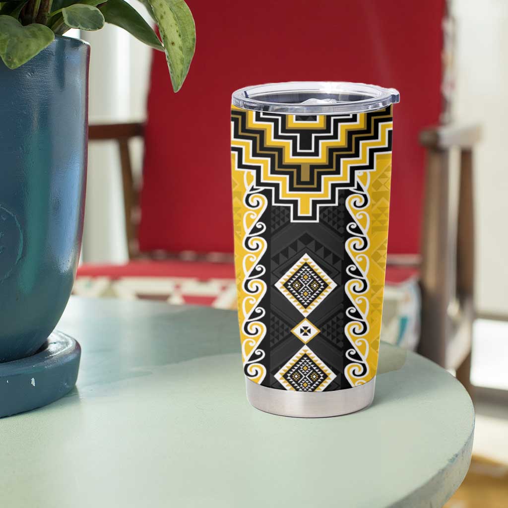 Yellow Niho Taniwha Mix Poutama Tumbler Cup Unique Taniko Aotearoa LT01 - Polynesian Pride