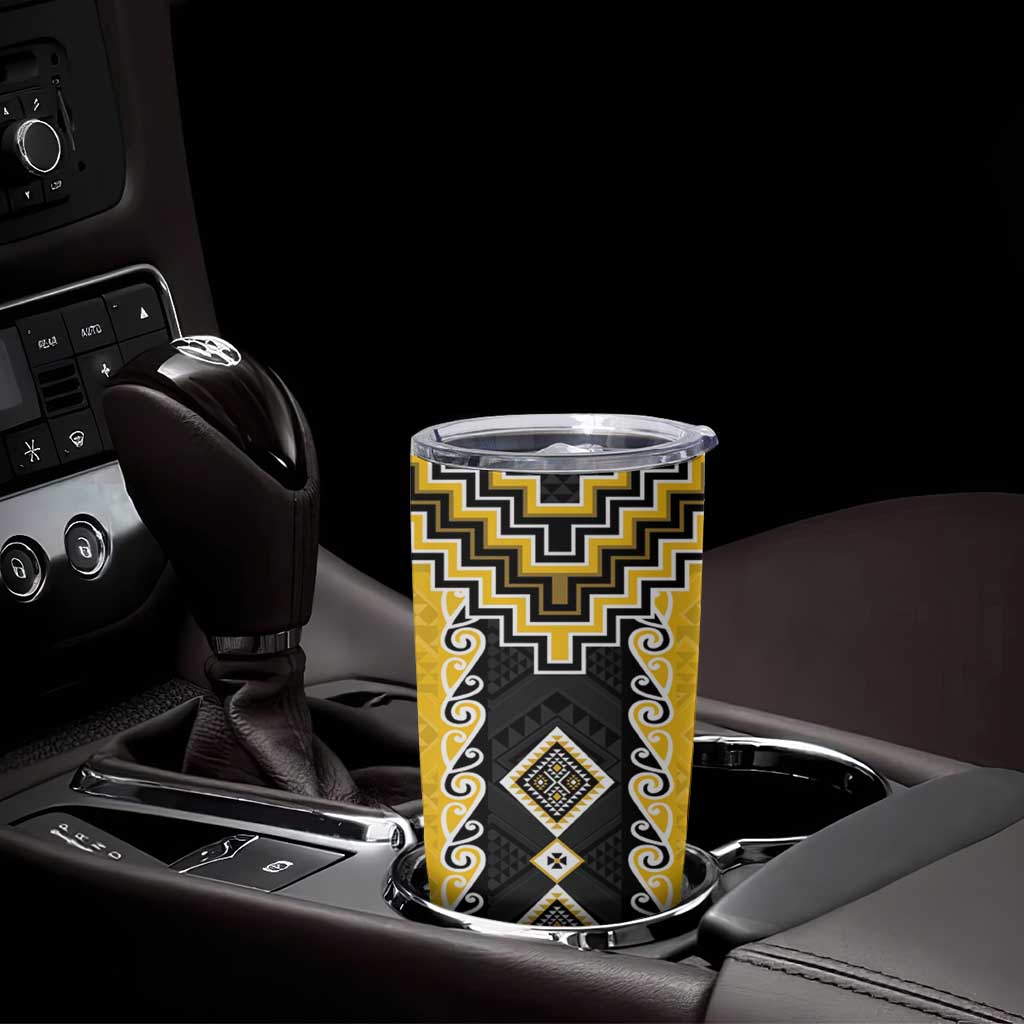 Yellow Niho Taniwha Mix Poutama Tumbler Cup Unique Taniko Aotearoa LT01 - Polynesian Pride