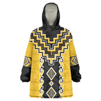 Yellow Niho Taniwha Mix Poutama Wearable Blanket Hoodie Unique Taniko Aotearoa LT01 One Size Yellow - Polynesian Pride