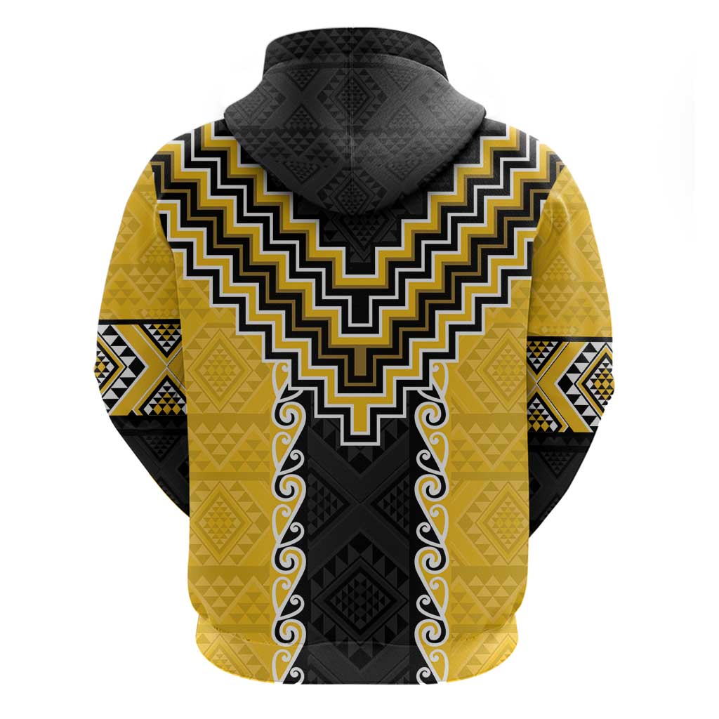Yellow Niho Taniwha Mix Poutama Zip Hoodie Unique Taniko Aotearoa