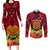 Papua New Guinea Couples Matching Long Sleeve Bodycon Dress and Long Sleeve Button Shirts Bird Of Paradise Mix Polynesian Pattern LT01 Red - Polynesian Pride