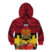 Papua New Guinea Kid Hoodie Bird Of Paradise Mix Polynesian Pattern LT01 - Polynesian Pride