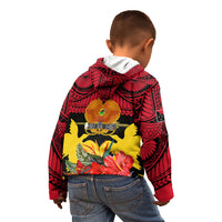 Papua New Guinea Kid Hoodie Bird Of Paradise Mix Polynesian Pattern LT01 - Polynesian Pride