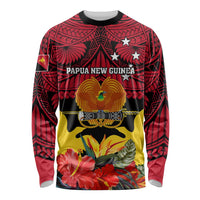 Papua New Guinea Long Sleeve Shirt Bird Of Paradise Mix Polynesian Pattern LT01 Unisex Red - Polynesian Pride