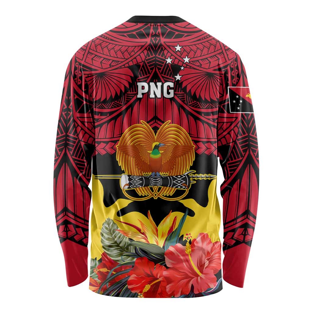 Papua New Guinea Long Sleeve Shirt Bird Of Paradise Mix Polynesian Pattern LT01 - Polynesian Pride
