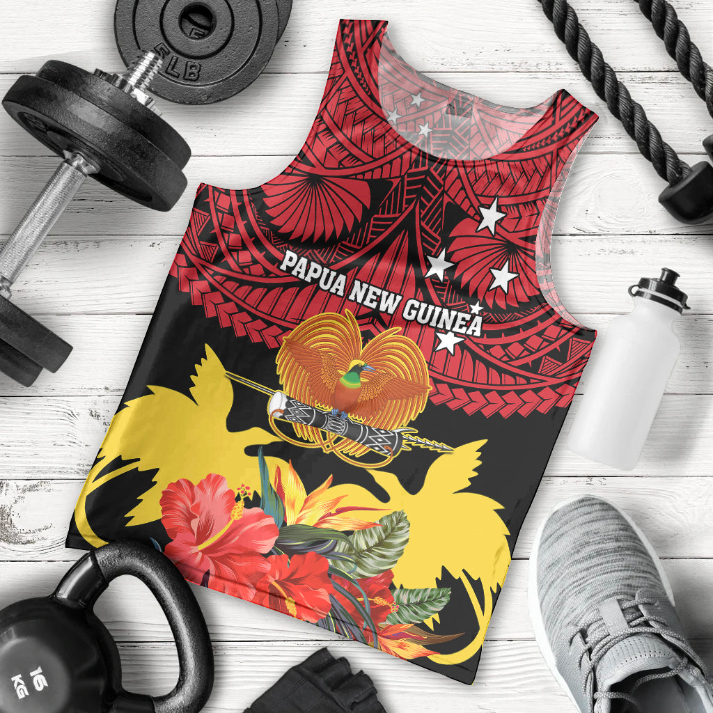 Papua New Guinea Men Tank Top Bird Of Paradise Mix Polynesian Pattern LT01 Red - Polynesian Pride