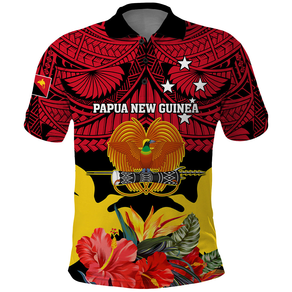 Papua New Guinea Polo Shirt Bird Of Paradise Mix Polynesian Pattern LT01 Red - Polynesian Pride