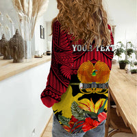 Personalised Papua New Guinea Women Casual Shirt Bird Of Paradise Mix Polynesian Pattern LT01 - Polynesian Pride