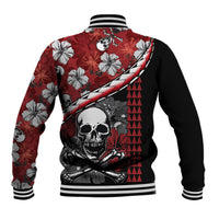 Hawaii Halloween Baseball Jacket Hibiscus Skull Kakau Pattern LT01 - Polynesian Pride