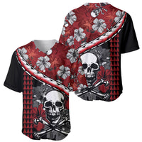 Hawaii Halloween Baseball Jersey Hibiscus Skull Kakau Pattern LT01 - Polynesian Pride