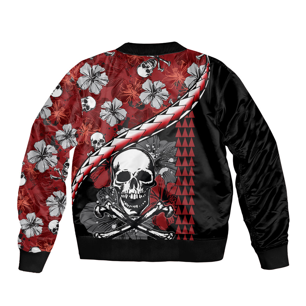 Hawaii Halloween Bomber Jacket Hibiscus Skull Kakau Pattern LT01 - Polynesian Pride