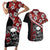 Hawaii Halloween Couples Matching Short Sleeve Bodycon Dress and Hawaiian Shirt Hibiscus Skull Kakau Pattern LT01 Red - Polynesian Pride