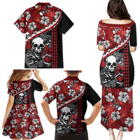Hawaii Halloween Family Matching Puletasi Dress and Hawaiian Shirt Hibiscus Skull Kakau Pattern LT01 - Polynesian Pride
