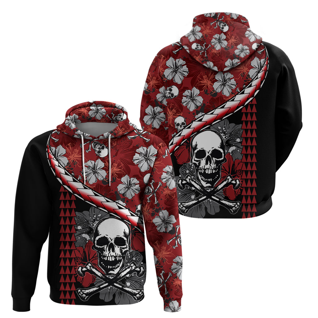 Hawaii Halloween Hoodie Hibiscus Skull Kakau Pattern LT01 - Polynesian Pride