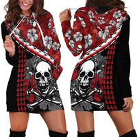 Hawaii Halloween Hoodie Dress Hibiscus Skull Kakau Pattern LT01 - Polynesian Pride