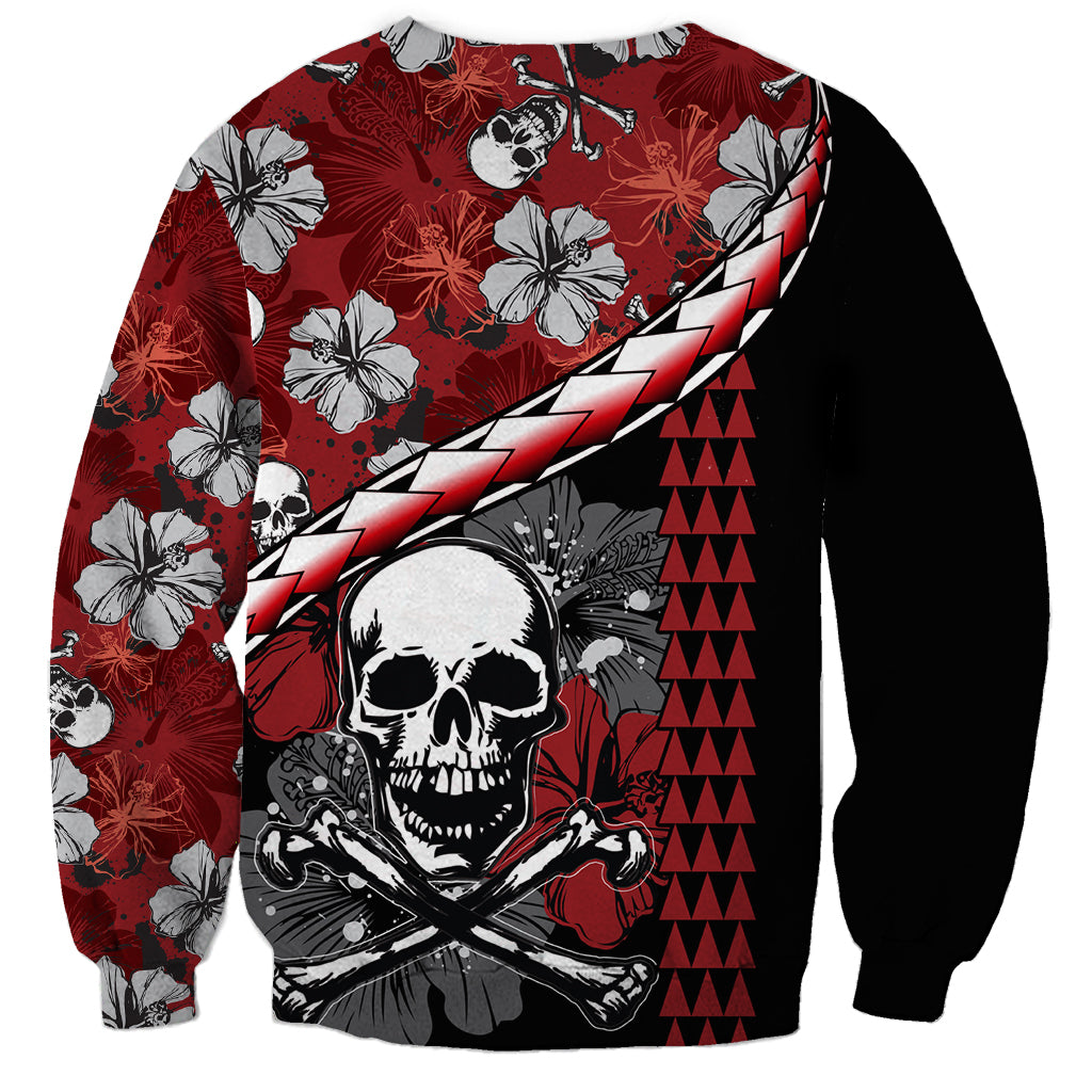 Hawaii Halloween Sweatshirt Hibiscus Skull Kakau Pattern LT01 - Polynesian Pride