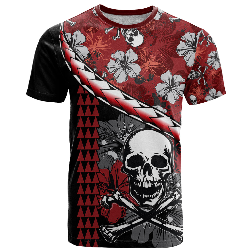 Hawaii Halloween T Shirt Hibiscus Skull Kakau Pattern LT01 Red - Polynesian Pride