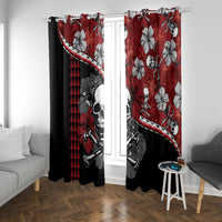 Hawaii Halloween Window Curtain Hibiscus Skull Kakau Pattern LT01 With Grommets Red - Polynesian Pride
