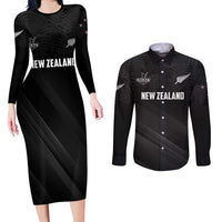 Custom New Zealand Cricket Couples Matching Long Sleeve Bodycon Dress and Long Sleeve Button Shirt Aotearoa Black Cap Come On