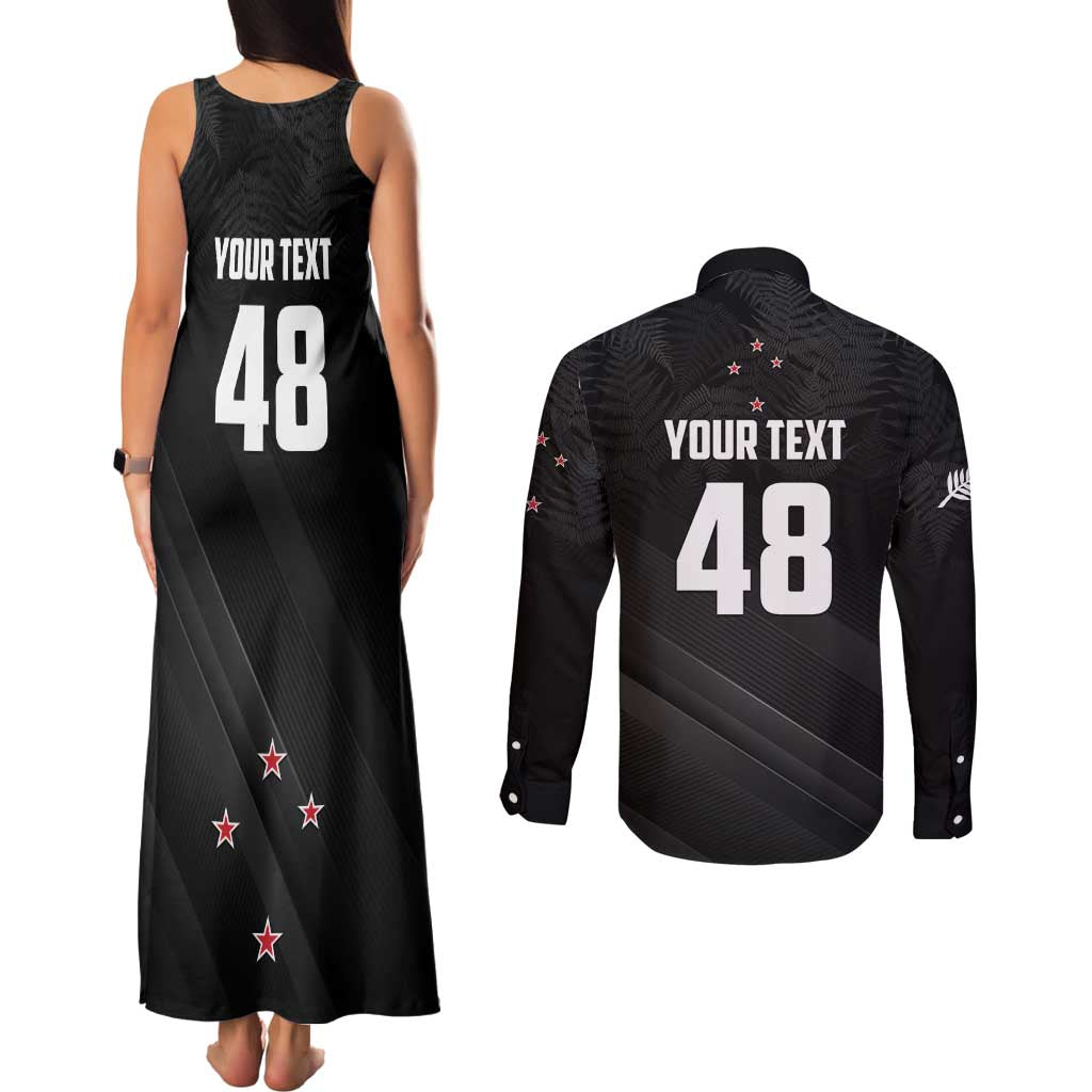 Custom New Zealand Cricket Couples Matching Tank Maxi Dress and Long Sleeve Button Shirt Aotearoa Black Cap Come On