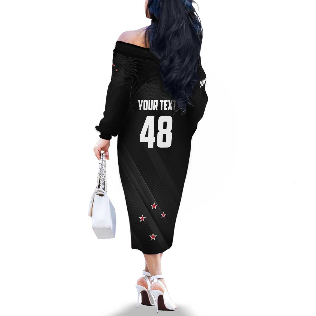 Custom New Zealand Cricket Family Matching Off The Shoulder Long Sleeve Dress and Hawaiian Shirt Aotearoa Black Cap Come On