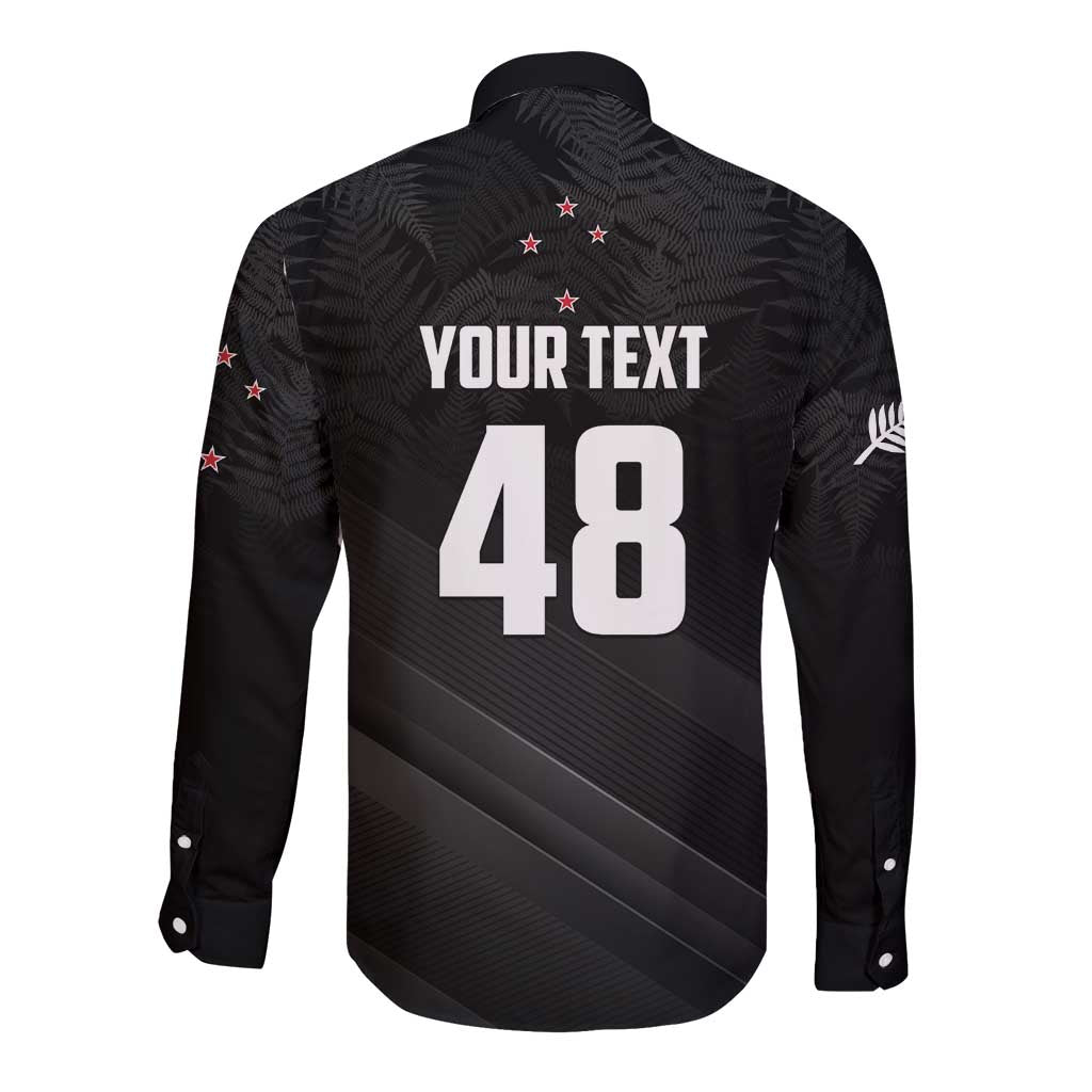 Custom New Zealand Cricket Long Sleeve Button Shirt Aotearoa Black Cap Come On