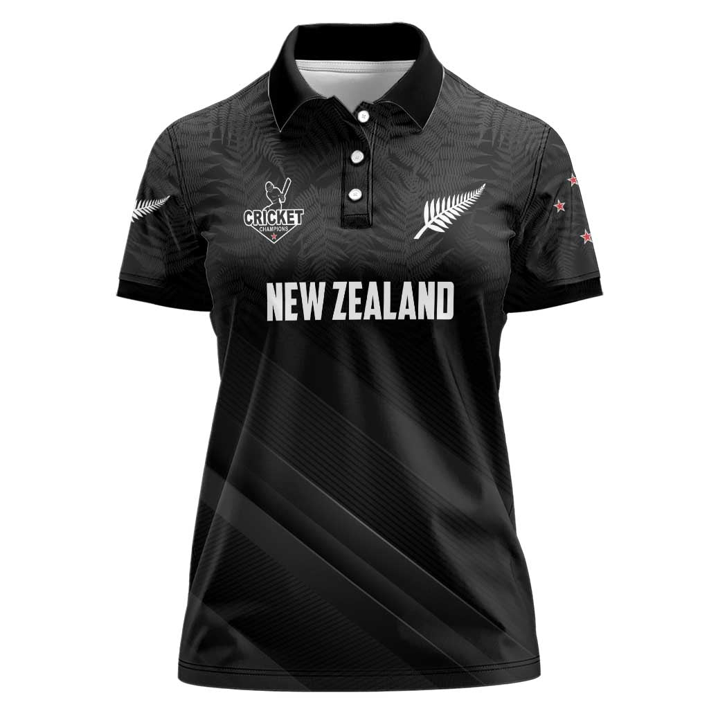 Custom New Zealand Cricket Women Polo Shirt Aotearoa Black Cap Come On