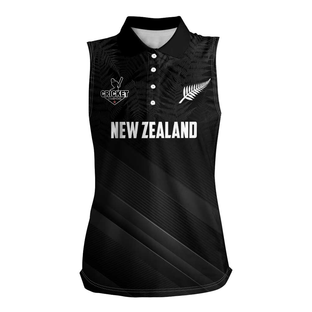 Custom New Zealand Cricket Women Sleeveless Polo Shirt Aotearoa Black Cap Come On