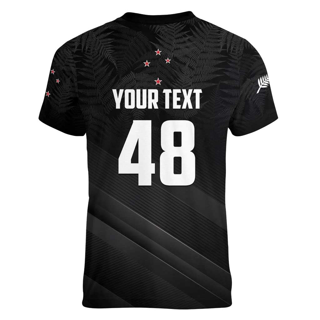 Custom New Zealand Cricket Women V-Neck T-Shirt Aotearoa Black Cap Come On