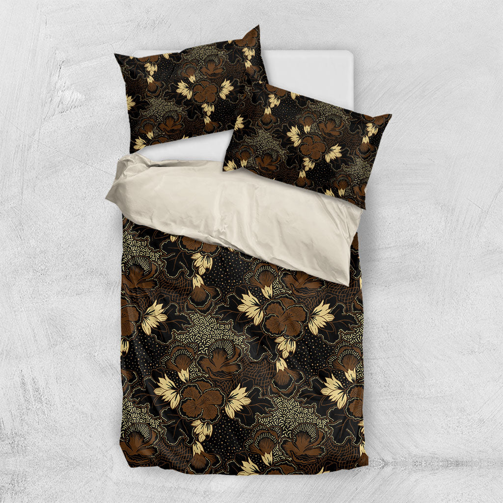 Javanese Batik Semen Bedding Set Indonesian Traditional Pattern LT01 US Twin 172cm x 218cm Black - Polynesian Pride