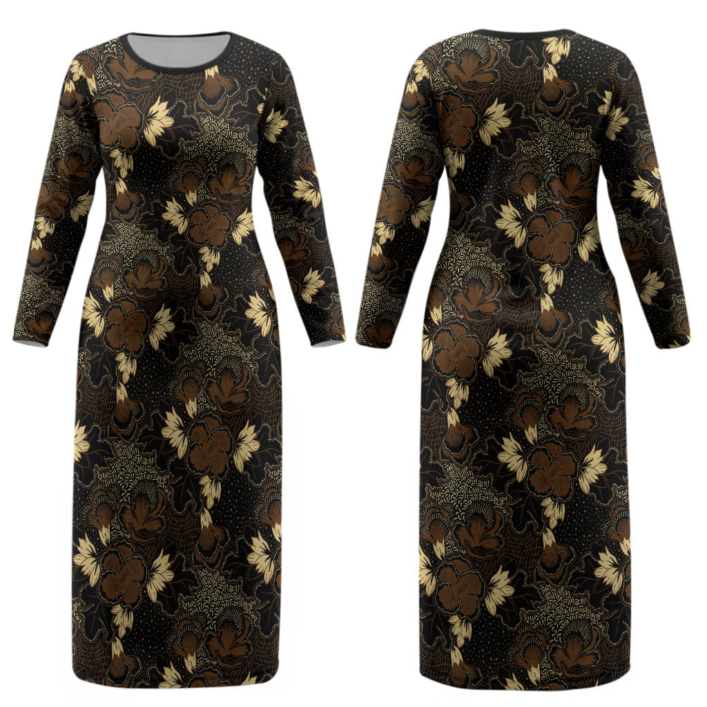 Javanese Batik Semen Couples Matching Long Sleeve Bodycon Dress and Hawaiian Shirt Indonesian Traditional Pattern LT01 - Polynesian Pride