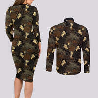 Javanese Batik Semen Couples Matching Long Sleeve Bodycon Dress and Long Sleeve Button Shirt Indonesian Traditional Pattern