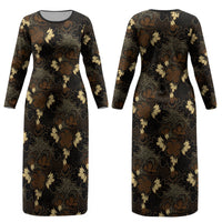 Javanese Batik Semen Couples Matching Long Sleeve Bodycon Dress and Long Sleeve Button Shirt Indonesian Traditional Pattern LT01 - Polynesian Pride