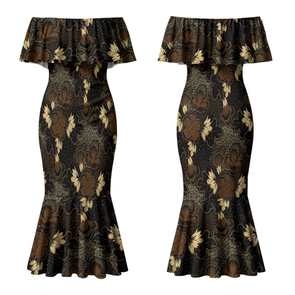 Javanese Batik Semen Couples Matching Mermaid Dress and Hawaiian Shirt Indonesian Traditional Pattern LT01 - Polynesian Pride