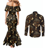 Javanese Batik Semen Couples Matching Mermaid Dress and Long Sleeve Button Shirt Indonesian Traditional Pattern