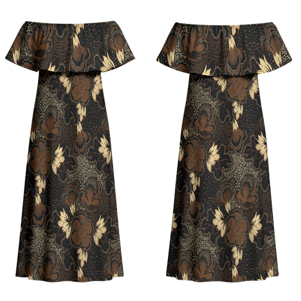 Javanese Batik Semen Couples Matching Off Shoulder Maxi Dress and Hawaiian Shirt Indonesian Traditional Pattern LT01 - Polynesian Pride