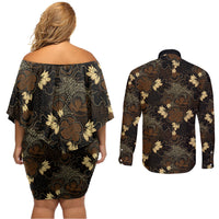Javanese Batik Semen Couples Matching Off Shoulder Short Dress and Long Sleeve Button Shirt Indonesian Traditional Pattern