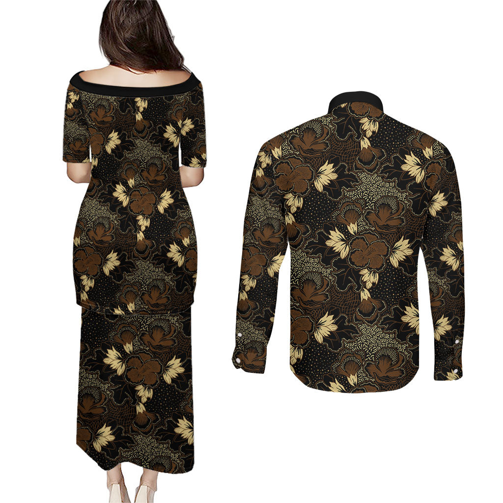 Javanese Batik Semen Couples Matching Puletasi and Long Sleeve Button Shirt Indonesian Traditional Pattern