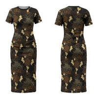 Javanese Batik Semen Couples Matching Short Sleeve Bodycon Dress and Hawaiian Shirt Indonesian Traditional Pattern LT01 - Polynesian Pride