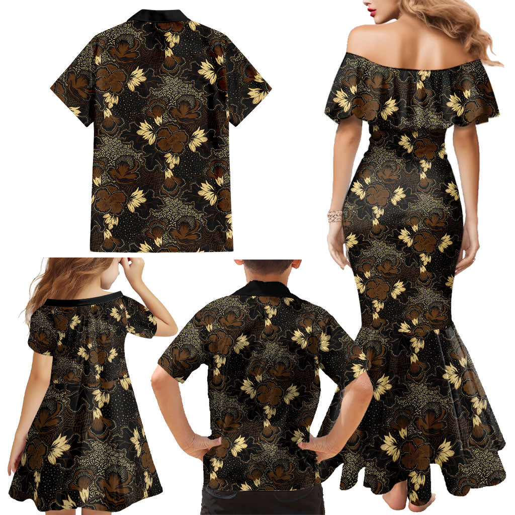 Javanese Batik Semen Family Matching Mermaid Dress and Hawaiian Shirt Indonesian Traditional Pattern