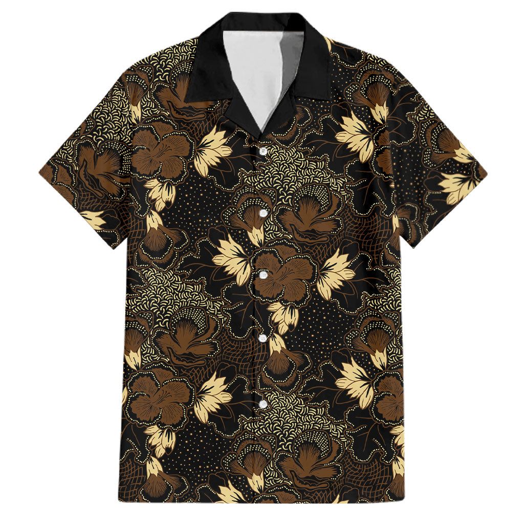 Javanese Batik Semen Family Matching Off The Shoulder Long Sleeve Dress and Hawaiian Shirt Indonesian Traditional Pattern