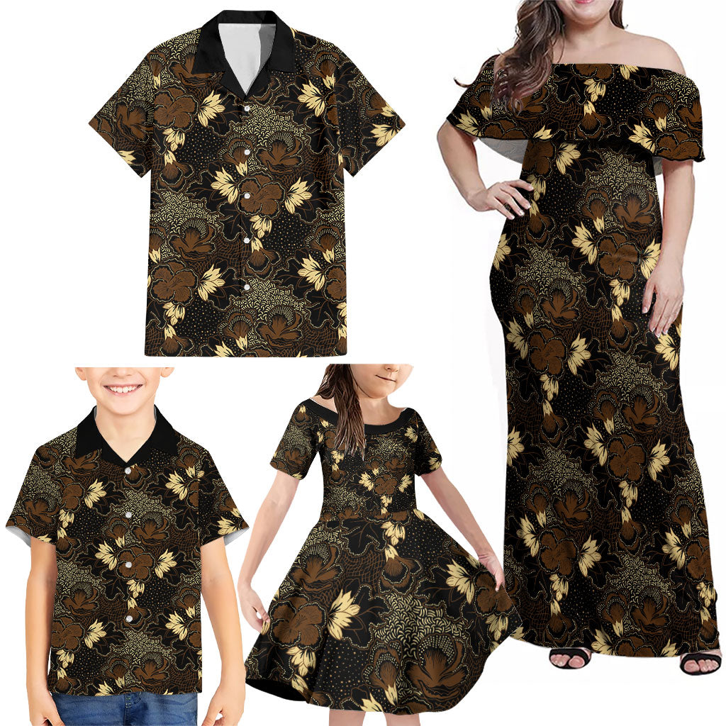 Javanese Batik Semen Family Matching Off Shoulder Maxi Dress and Hawaiian Shirt Indonesian Traditional Pattern LT01 - Polynesian Pride