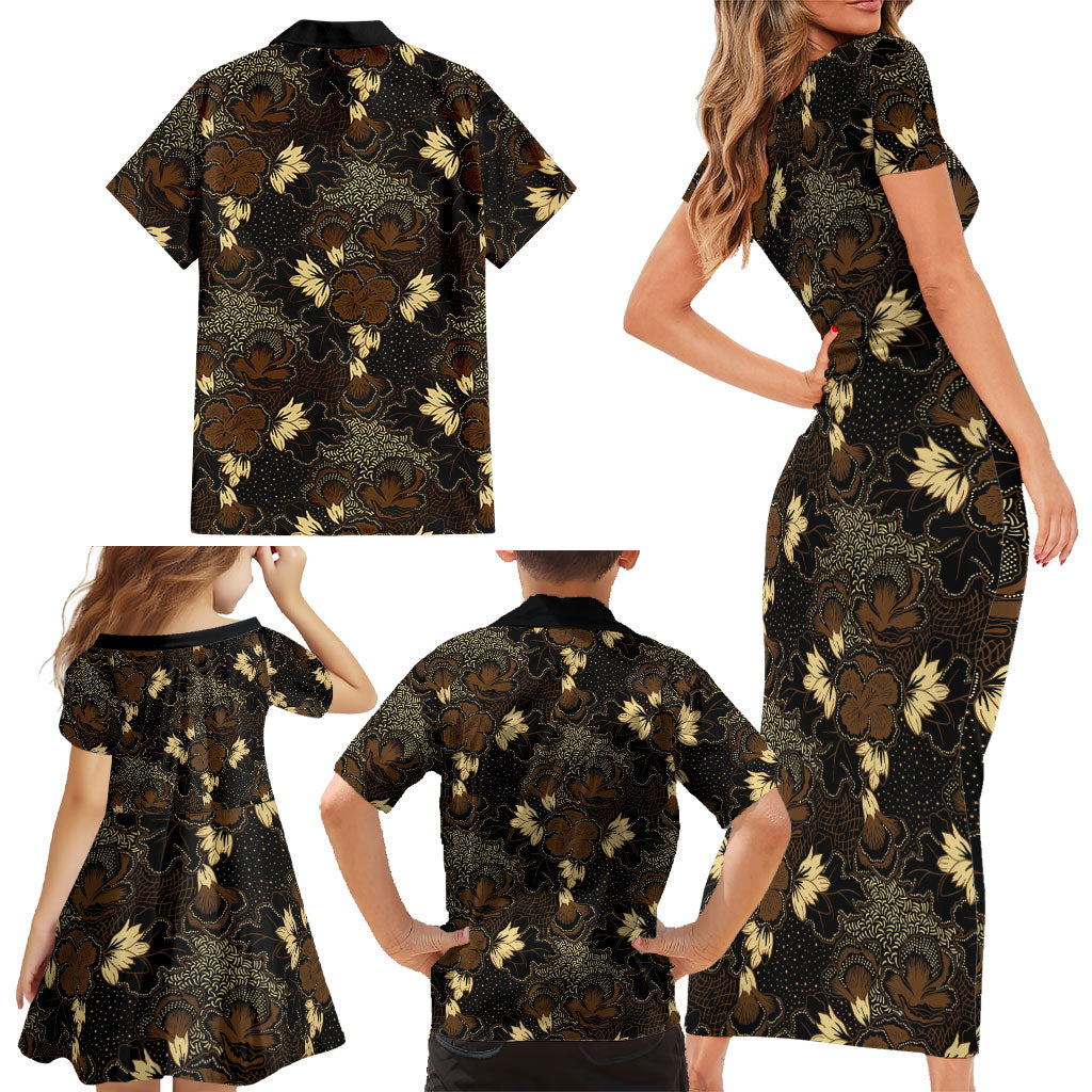 Javanese Batik Semen Family Matching Short Sleeve Bodycon Dress and Hawaiian Shirt Indonesian Traditional Pattern