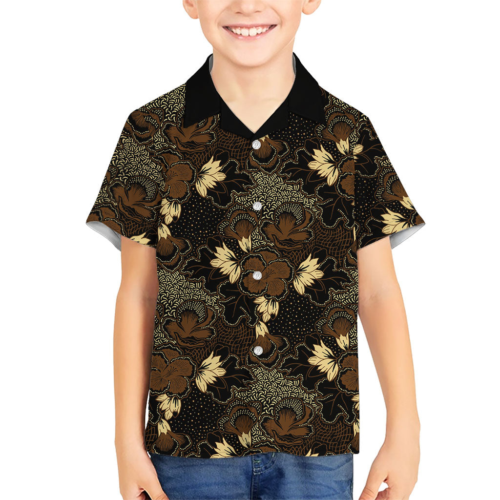 Javanese Batik Semen Kid Hawaiian Shirt Indonesian Traditional Pattern LT01 Kid Black - Polynesian Pride