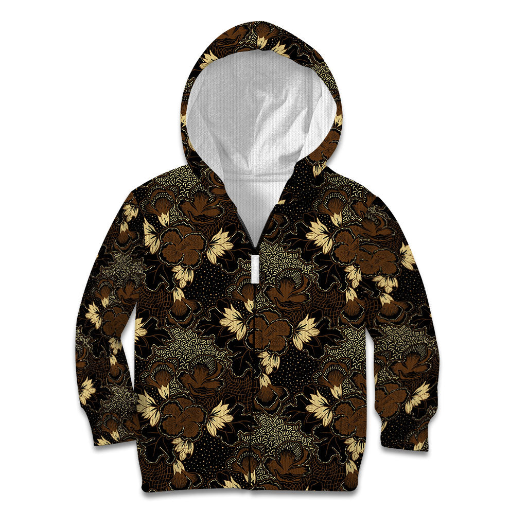 Javanese Batik Semen Kid Hoodie Indonesian Traditional Pattern LT01 Zip Hoodie Black - Polynesian Pride