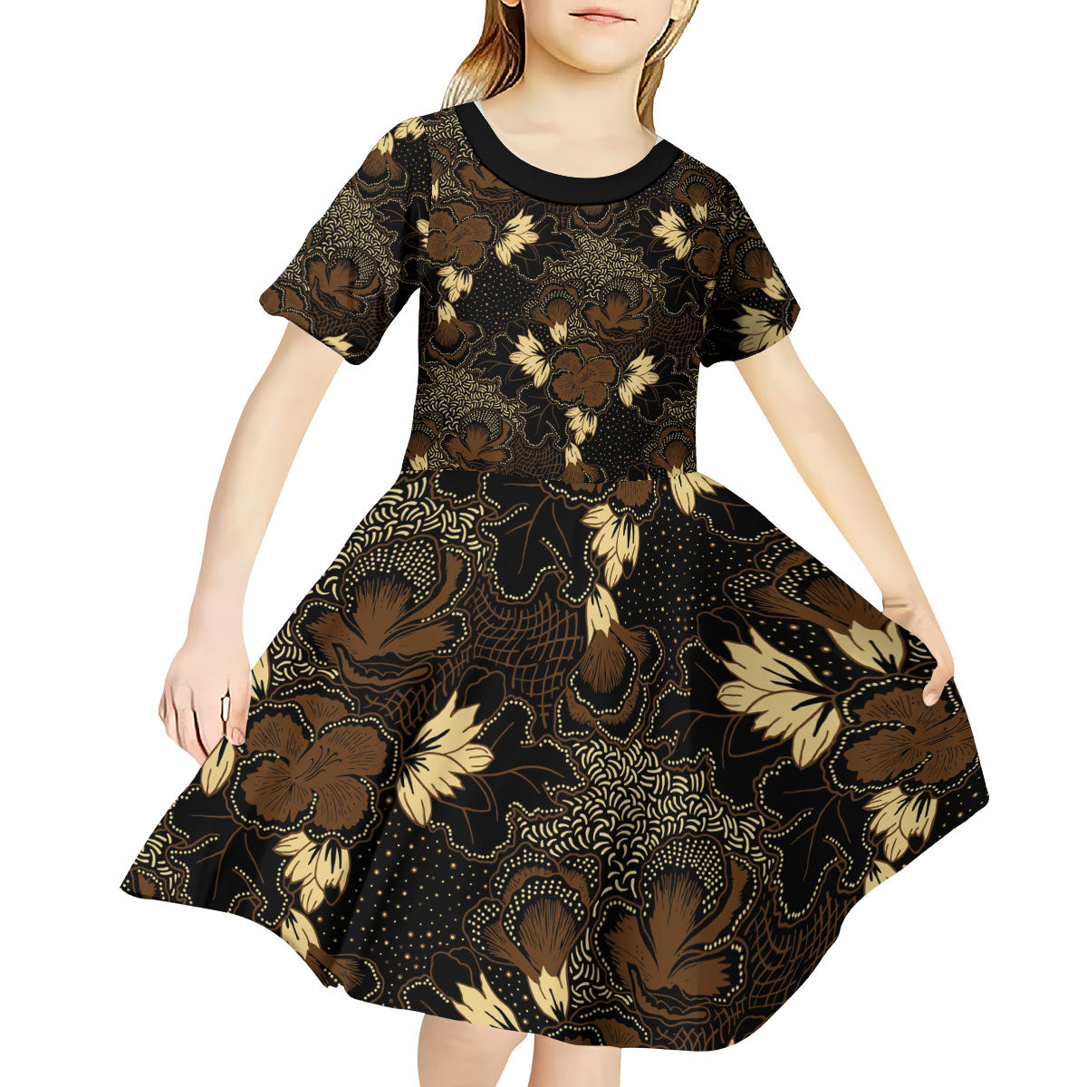 Javanese Batik Semen Kid Short Sleeve Dress Indonesian Traditional Pattern