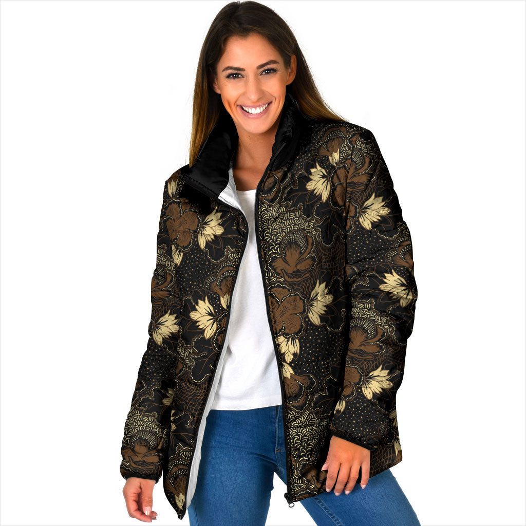 Javanese Batik Semen Padded Jacket Indonesian Traditional Pattern LT01 Women Black - Polynesian Pride