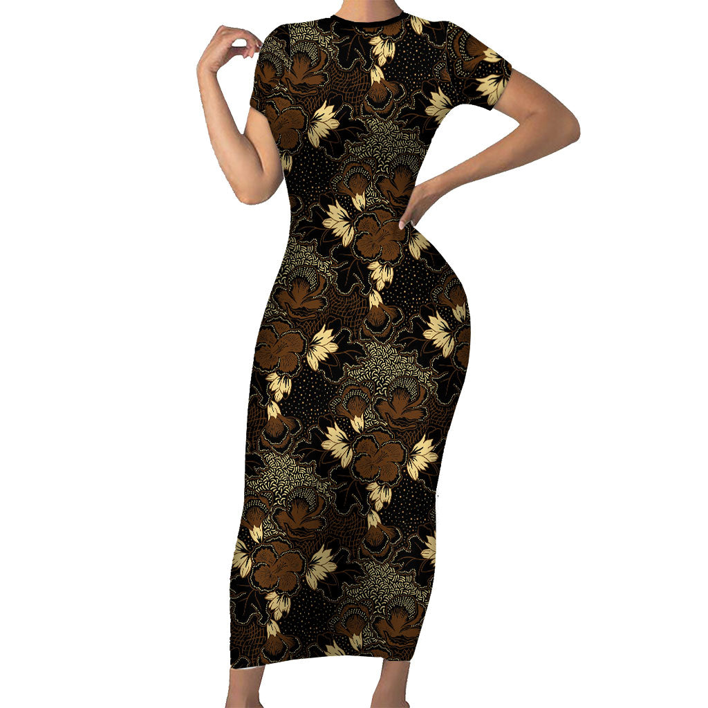 Javanese Batik Semen Short Sleeve Bodycon Dress Indonesian Traditional Pattern