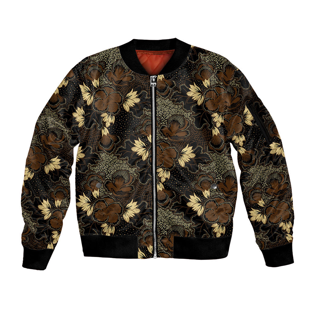 Javanese Batik Semen Sleeve Zip Bomber Jacket Indonesian Traditional Pattern LT01 Unisex Black - Polynesian Pride